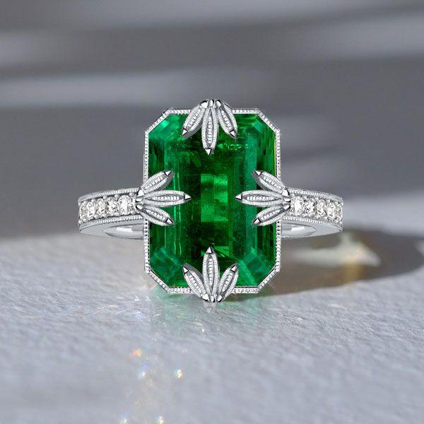Emerald Green Sterling Silver Wedding Ring for Women - Unique Design