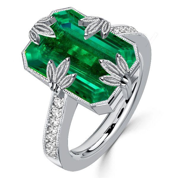 Emerald Green Sterling Silver Wedding Ring for Women - Unique Design