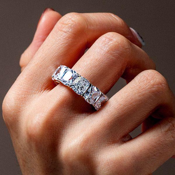 Cushion Cut Eternity Wedding Band - Sterling Silver, 16.65 CTW