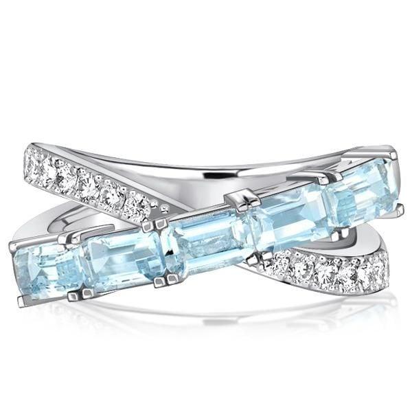 Baguette Cut Aquamarine Criss-Cross Wedding Band in 925 Sterling Silver