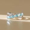 Baguette Cut Aquamarine Criss-Cross Wedding Band in 925 Sterling Silver