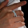 Baguette Cut Aquamarine Criss-Cross Wedding Band in 925 Sterling Silver