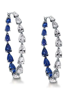 Pear Shaped Sterling Silver Drop Earrings with Simulated Diamonds