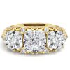 4.58 CT. TW. 3 Stone Cushion Cut Half Eternity Band Ring in 18K Gold Plated Sterling Silver