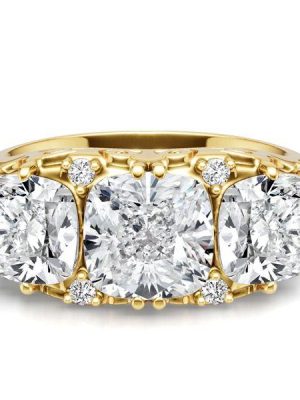 4.58 CT. TW. 3 Stone Cushion Cut Half Eternity Band Ring in 18K Gold Plated Sterling Silver