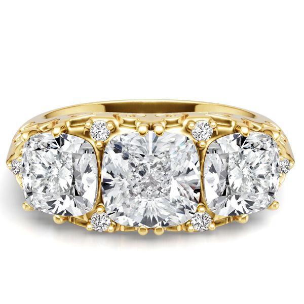 4.58 CT. TW. 3 Stone Cushion Cut Half Eternity Band Ring in 18K Gold Plated Sterling Silver