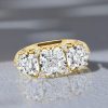 4.58 CT. TW. 3 Stone Cushion Cut Half Eternity Band Ring in 18K Gold Plated Sterling Silver