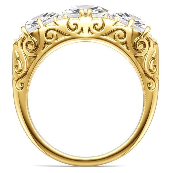 4.58 CT. TW. 3 Stone Cushion Cut Half Eternity Band Ring in 18K Gold Plated Sterling Silver