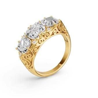 4.58 CT. TW. 3 Stone Cushion Cut Half Eternity Band Ring in 18K Gold Plated Sterling Silver