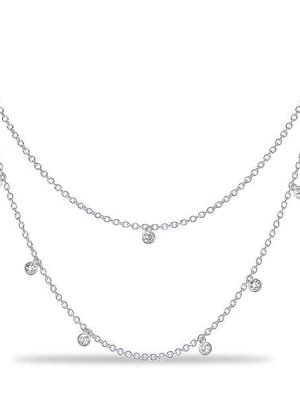 Double Row Bezel Set Round Cut Chain Necklace in 925 Sterling Silver
