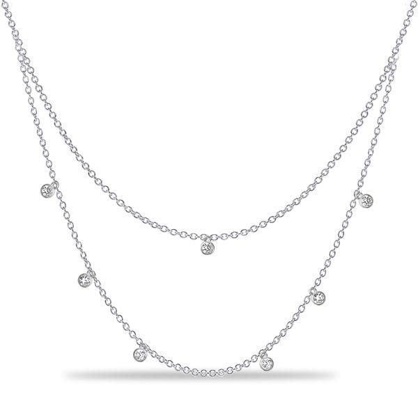 Double Row Bezel Set Round Cut Chain Necklace in 925 Sterling Silver