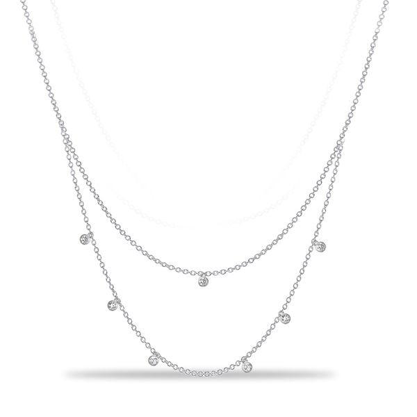 Double Row Bezel Set Round Cut Chain Necklace in 925 Sterling Silver