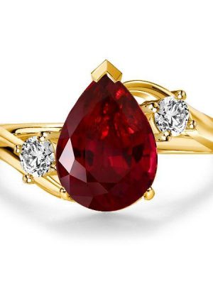 Golden Pear Garnet Three Stone Ring - Sterling Silver Engagement Ring