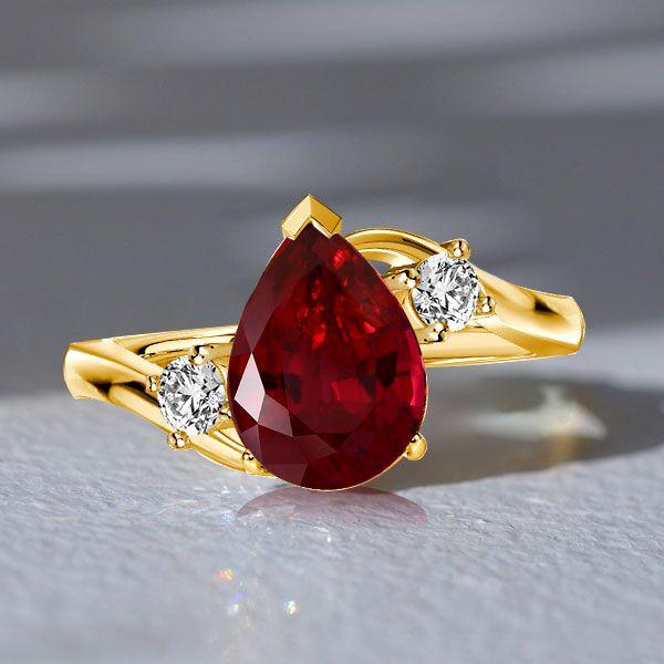 Golden Pear Garnet Three Stone Ring - Sterling Silver Engagement Ring