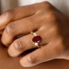 Golden Pear Garnet Three Stone Ring - Sterling Silver Engagement Ring
