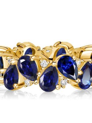 Blue Sapphire Pear-Shaped Eternity Anniversary Ring - 18K Gold Plated Sterling Silver