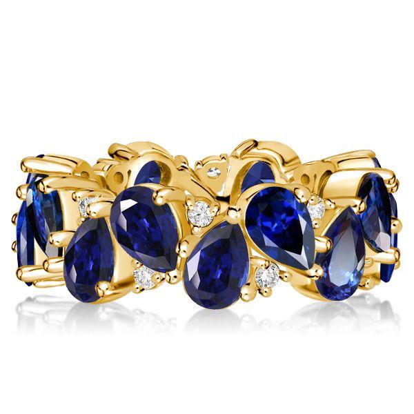 Blue Sapphire Pear-Shaped Eternity Anniversary Ring - 18K Gold Plated Sterling Silver