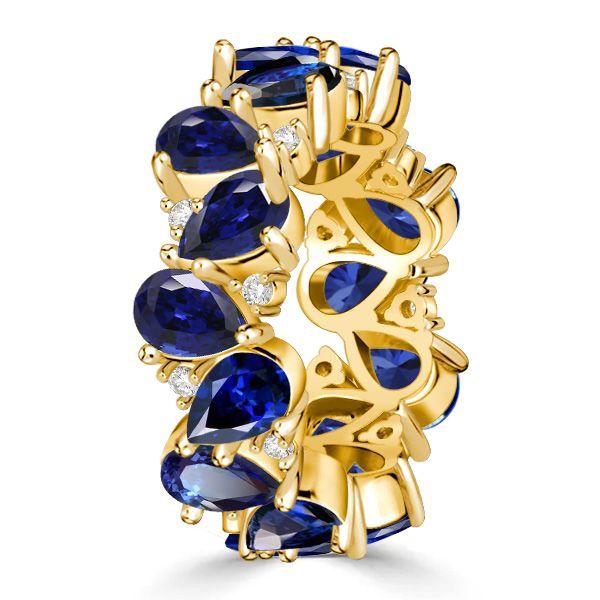 Blue Sapphire Pear-Shaped Eternity Anniversary Ring - 18K Gold Plated Sterling Silver