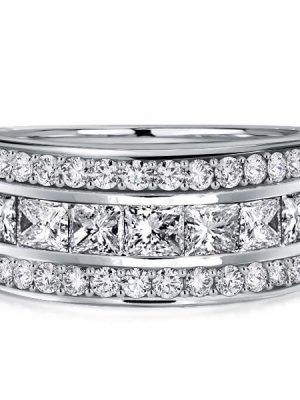 Princess Cut Half Eternity Wedding Band Anniversary Ring in Sterling Silver (1.80 CTW)