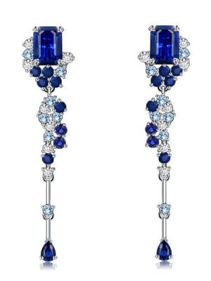 Emerald Cut Blue Drop Earrings - Sterling Silver Vintage Style Bosphorus Earrings