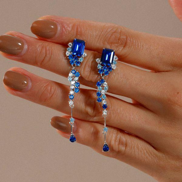 Emerald Cut Blue Drop Earrings - Sterling Silver Vintage Style Bosphorus Earrings