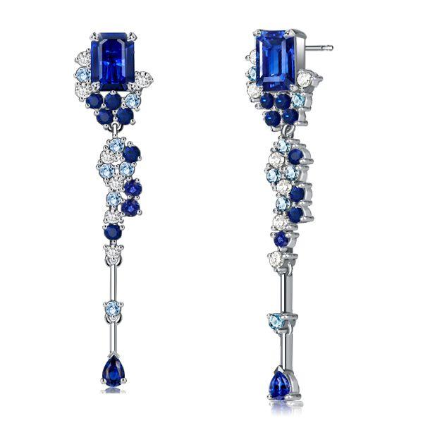 Emerald Cut Blue Drop Earrings - Sterling Silver Vintage Style Bosphorus Earrings