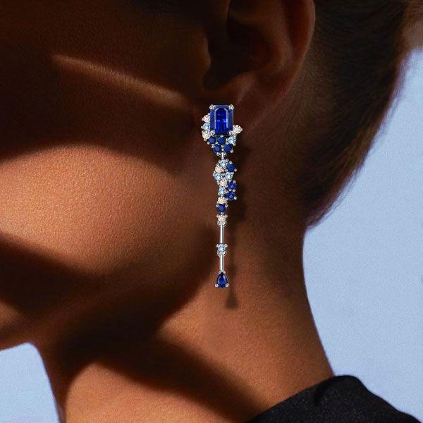 Emerald Cut Blue Drop Earrings - Sterling Silver Vintage Style Bosphorus Earrings