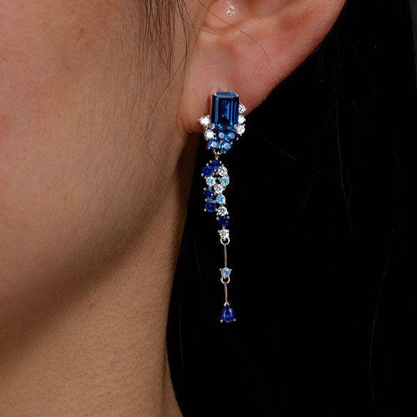 Emerald Cut Blue Drop Earrings - Sterling Silver Vintage Style Bosphorus Earrings