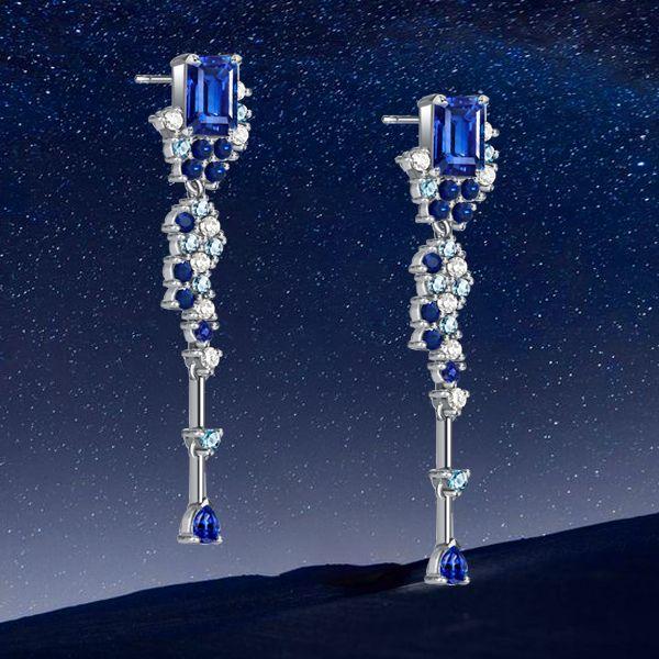 Emerald Cut Blue Drop Earrings - Sterling Silver Vintage Style Bosphorus Earrings