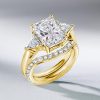 Radiant Cut Three Stone Engagement Ring Set - 18K Gold Plated Sterling Silver