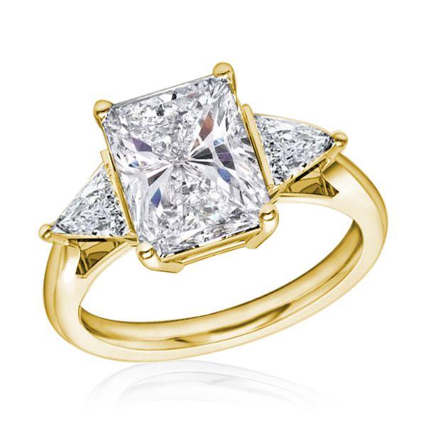 Radiant Cut Three Stone Engagement Ring Set - 18K Gold Plated Sterling Silver