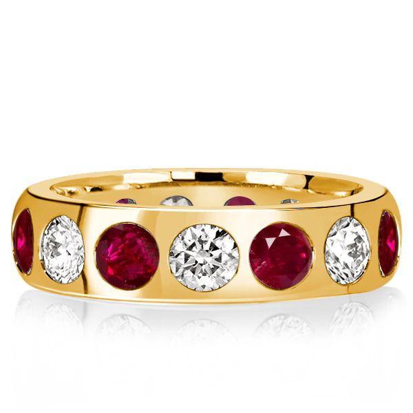 Sterling Silver White & Ruby Eternity Wedding Band - Flush Set - 3.75 CT. TW.