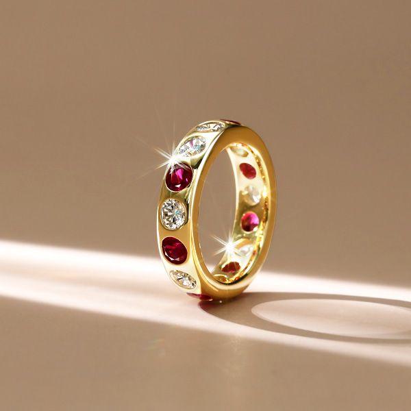 Sterling Silver White & Ruby Eternity Wedding Band - Flush Set - 3.75 CT. TW.