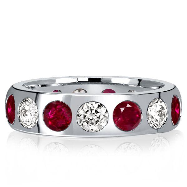 Sterling Silver White & Ruby Eternity Wedding Band - Flush Set - 3.75 CT. TW.