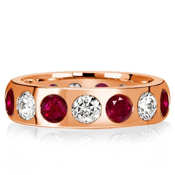 Sterling Silver White & Ruby Eternity Wedding Band - Flush Set - 3.75 CT. TW.