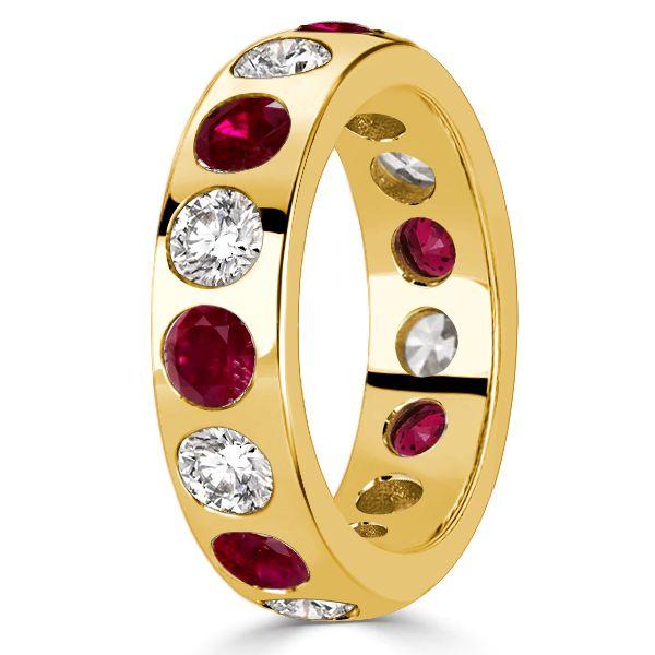 Sterling Silver White & Ruby Eternity Wedding Band - Flush Set - 3.75 CT. TW.