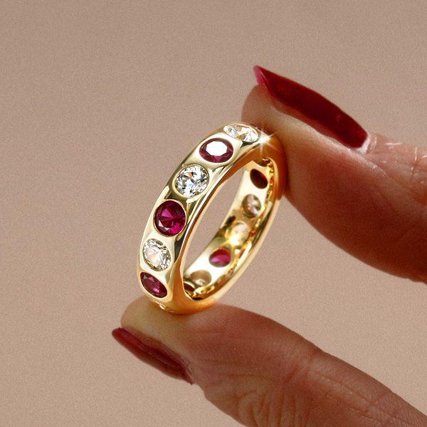 Sterling Silver White & Ruby Eternity Wedding Band - Flush Set - 3.75 CT. TW.