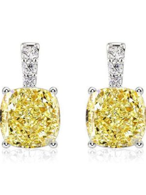 Yellow Topaz Cushion Cut Drop Earrings - 925 Sterling Silver