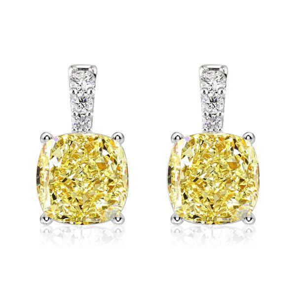 Yellow Topaz Cushion Cut Drop Earrings - 925 Sterling Silver
