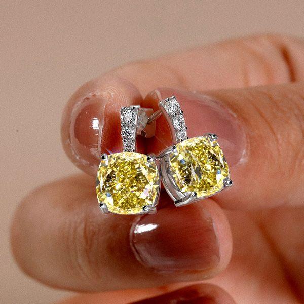 Yellow Topaz Cushion Cut Drop Earrings - 925 Sterling Silver