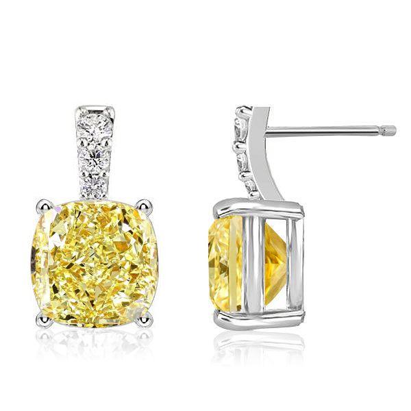 Yellow Topaz Cushion Cut Drop Earrings - 925 Sterling Silver