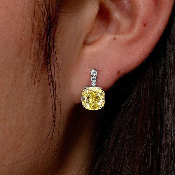 Yellow Topaz Cushion Cut Drop Earrings - 925 Sterling Silver