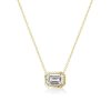 Emerald Cut Pendant Necklace with Golden Bezel Setting, 5.00 CTW, 18K Gold Plated Sterling Silver