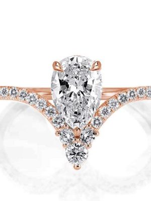 Rose Gold Pear Cut Engagement Ring - V-Design Sterling Silver
