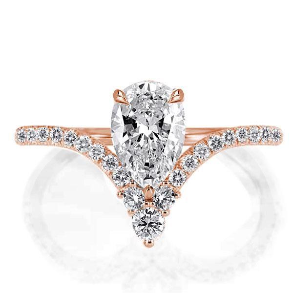 Rose Gold Pear Cut Engagement Ring - V-Design Sterling Silver