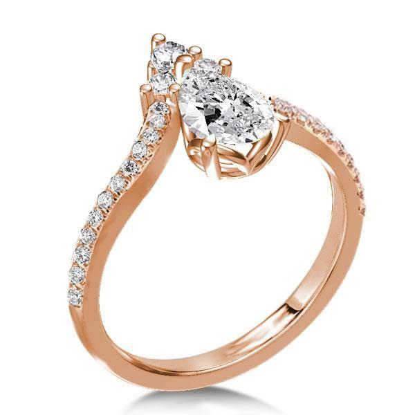 Rose Gold Pear Cut Engagement Ring - V-Design Sterling Silver
