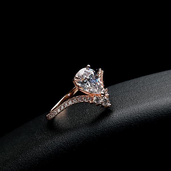 Rose Gold Pear Cut Engagement Ring - V-Design Sterling Silver