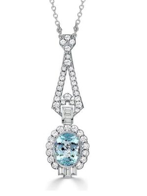 Vintage Milgrain Aquamarine Pendant Necklace in 925 Sterling Silver Oval Cut