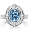 Vintage Halo Cushion Cut Blue Engagement Ring - Sterling Silver