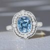 Vintage Halo Cushion Cut Blue Engagement Ring - Sterling Silver